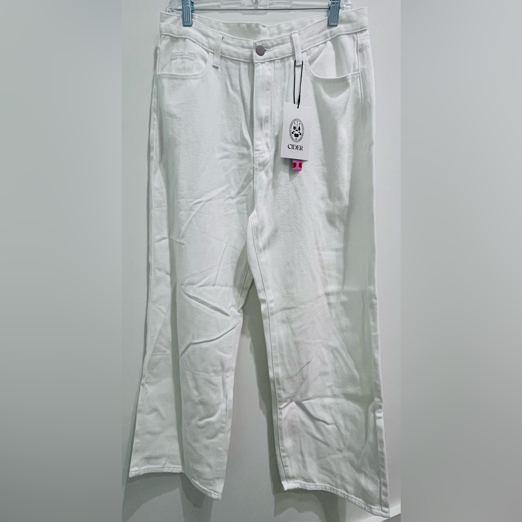Nwt Cider Crisp White Denim Wide Leg Jeans